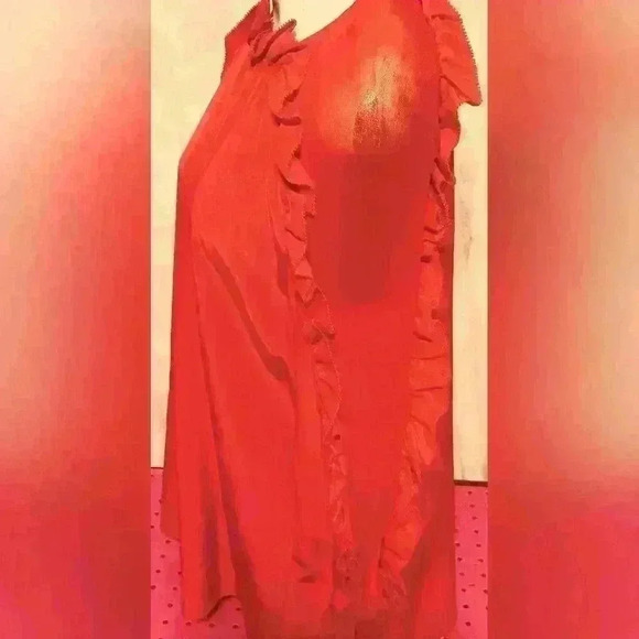 NWT Chelsea and Walker Slimane 100% Silk Ruffle Blouse Chinese Red Size 10 - Picture 4 of 14